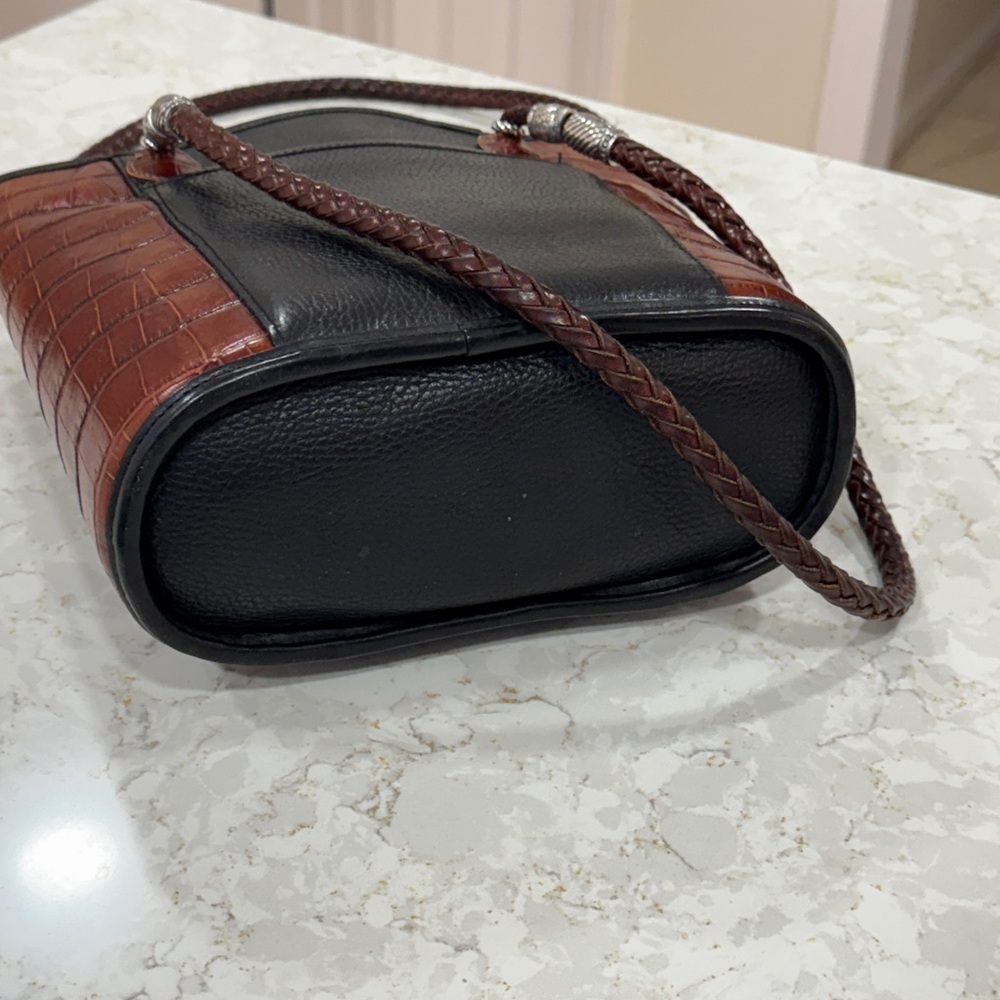 Brighton Caroline Bucket Purse Handbag Tote Black Leather Brown Croc & Dust Bag - Picture 5 of 10